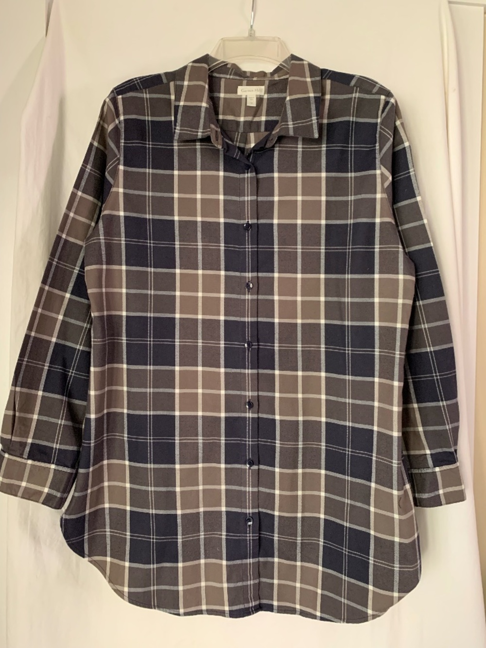 Garnet Hill plaid button down 'Essential Long Cotton Tunic' shirt
